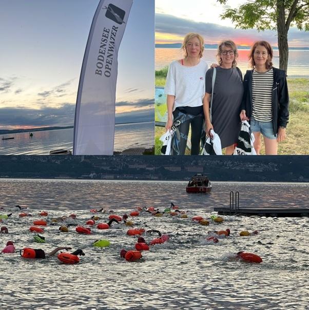 Finisherinnen-Bodensee-Querung--Q5-2025 Marion Widmann, Isabel Lausberg und Renate Duckat finishen Bodensee-Querung Q5 von Konstanz nach Meersburg